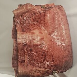 Brahmin Vintage Pink/Salmon Colored Crocodile-Embossed Drawstring Bag